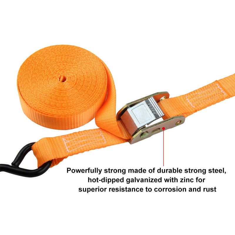 JCHL Cambuckle Tie Down Straps, 1" x20' Ratchet Lashing Straps with Coated S-Hooks, 1000lbs Capacity (Pack of 2) - Image 4